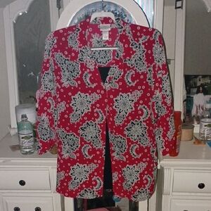 Kim Rogers Red and Black Floral Blazer